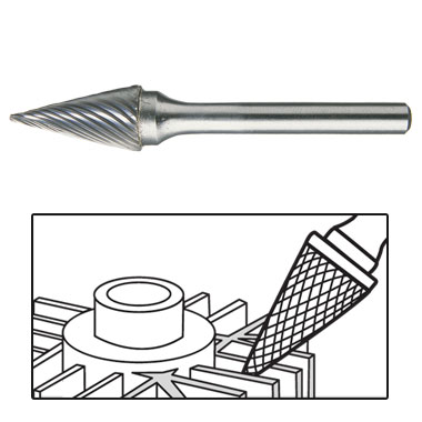 Double Cut Bright 1/8 Shank Finish Uncoated 3/8 Head Length Bassett SM-41 Cone Solid Carbide Bur 1/8 Head Diameter Plain End Double Cut Bright 1/8 Shank Finish Uncoated 3/8 Head Length Bassett SM-41 Cone Solid Carbide Bur 1/8 Head Diameter Plain End