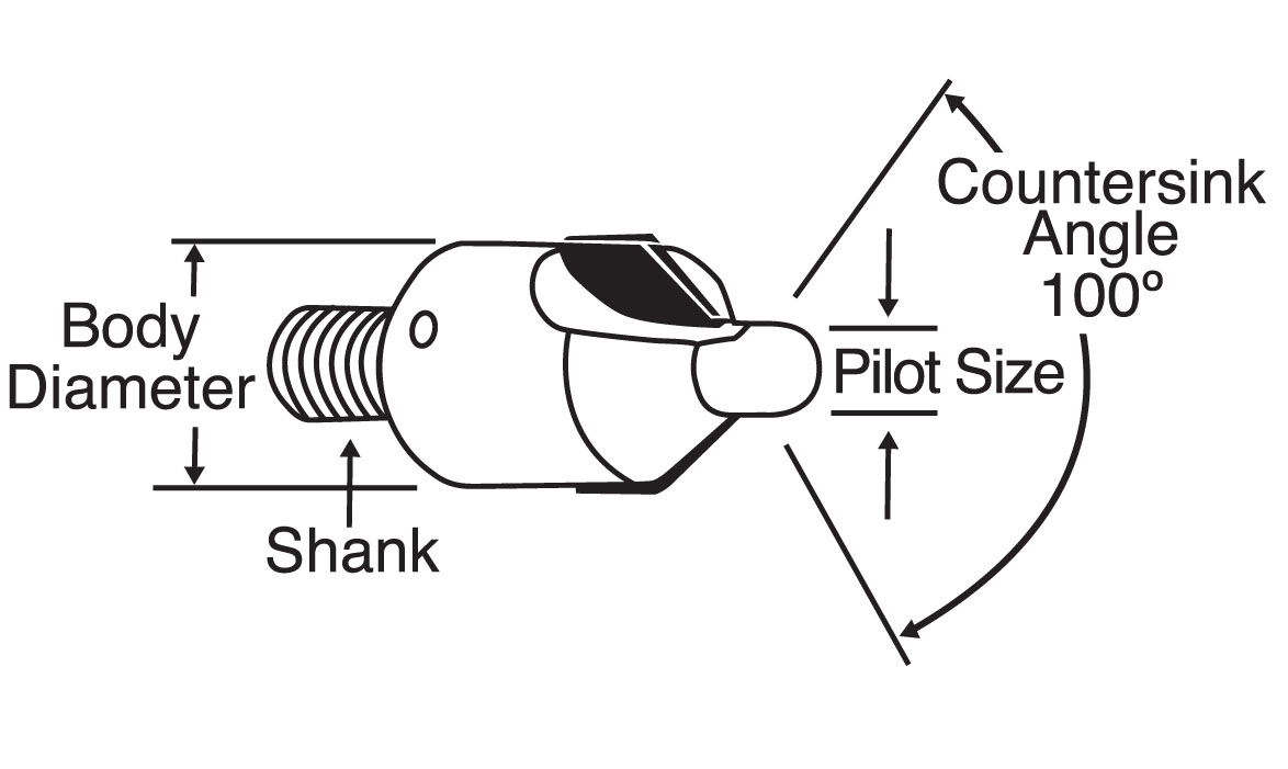 Integral Pilot Countersink Cutter Size #40 1/2" Body Dia 100 degree Micro Stop